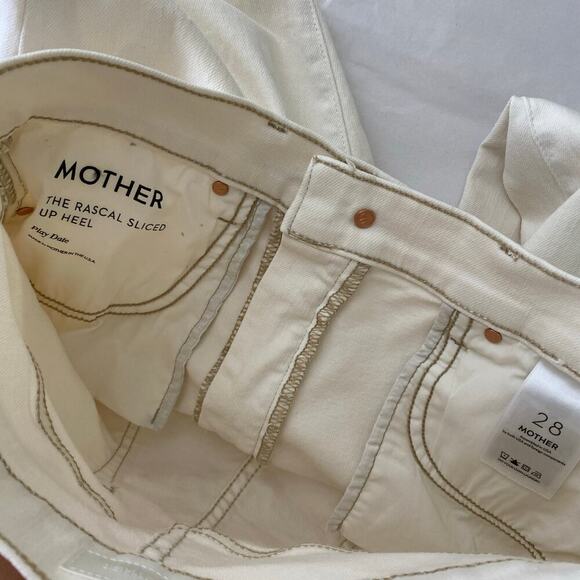 Mother The Rascal Sliced Up Heel Jeans Size 28 Antique White Cream Straight 35in - Picture 10 of 14